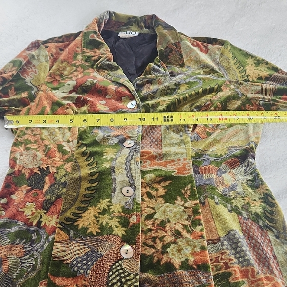 Beautiful Stretchy Vintage Velvet Floral Lightweight Long Coat S M L - Picture 10 of 16